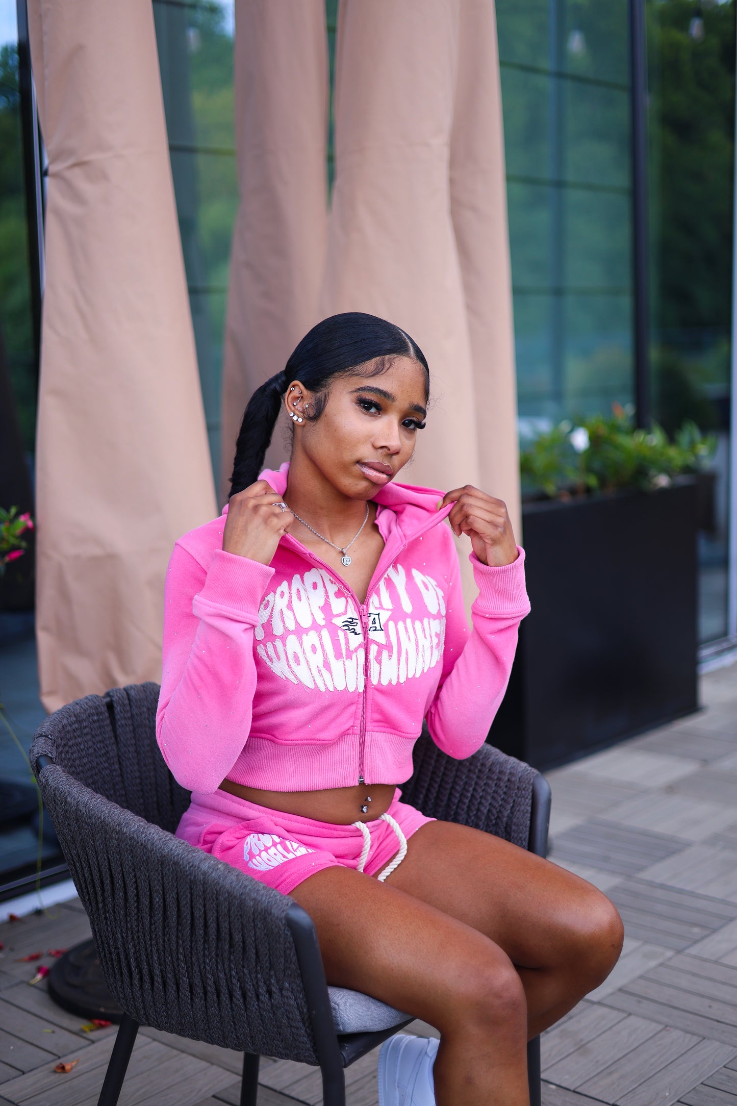 Pink Cropped Rhinestone Set